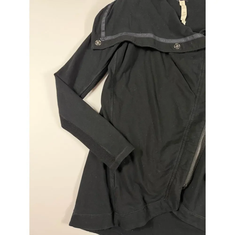 Lululemon Method Wrap Black Asymmetrical Zip Cowl Neck Jacket Size 10